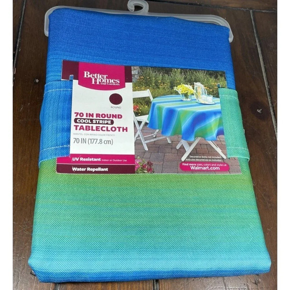 Better Homes and Gardens Cool Stripe 70” Round Tablecloth NEW UV Resistant - Picture 1 of 2